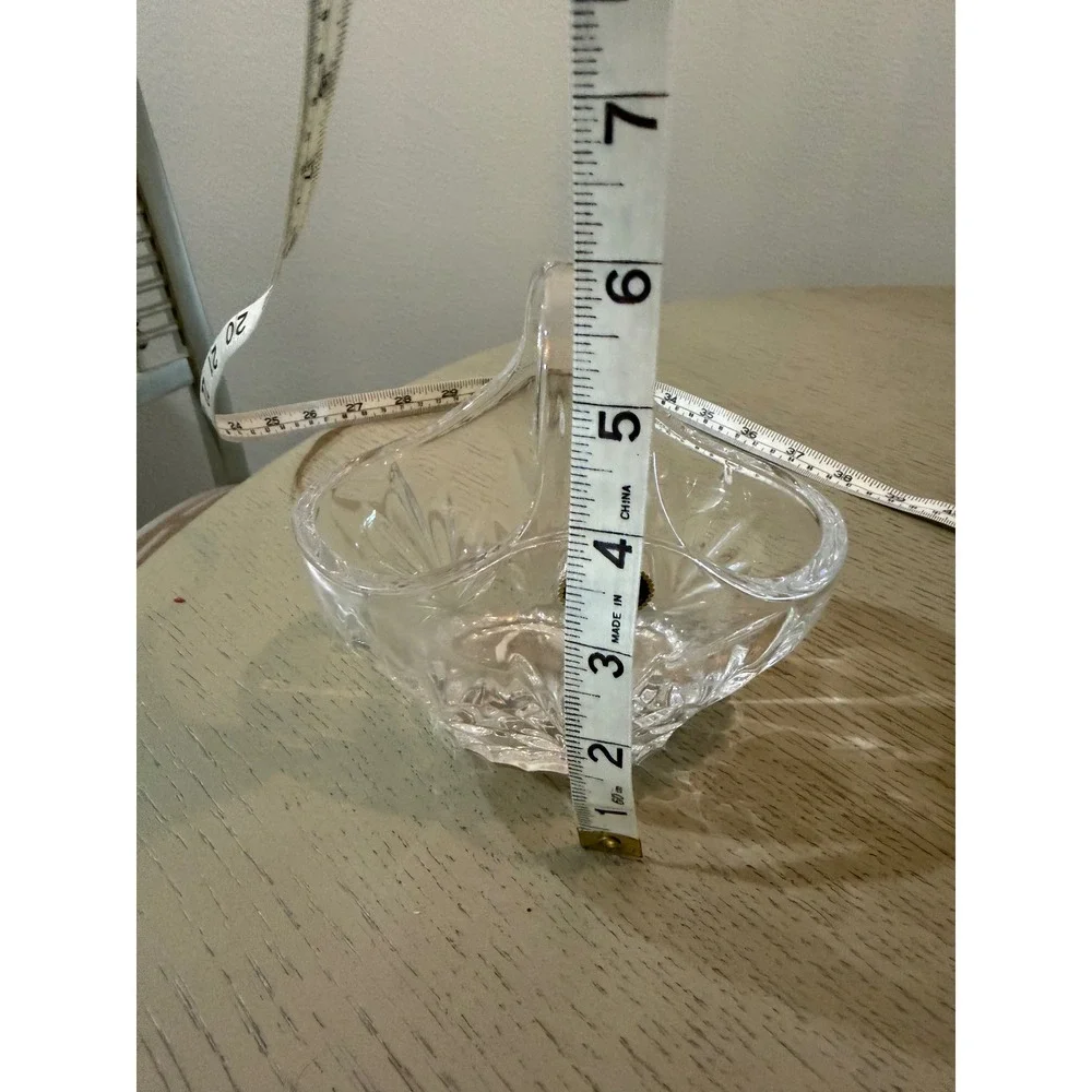 Vintage Bohemia Crystal Basket Hand Cut Glass Split Handle Made Czech Republic